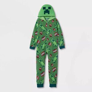 Licensed Minecraft Boys' 1PC Hooded Union Suit Onesie Blanket Sleeper M 8-10